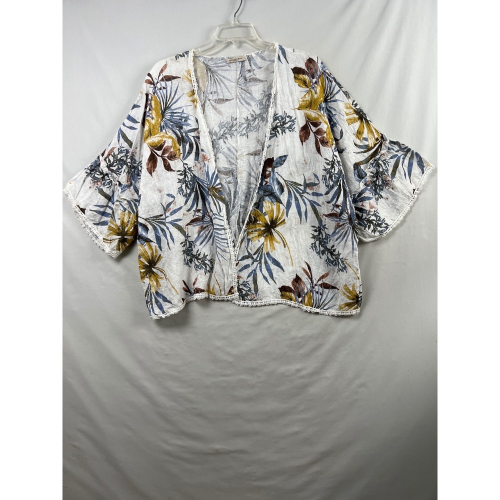Francesca Bettini Kimono Womens OS White Tropical Linen Cotton Lace Topper